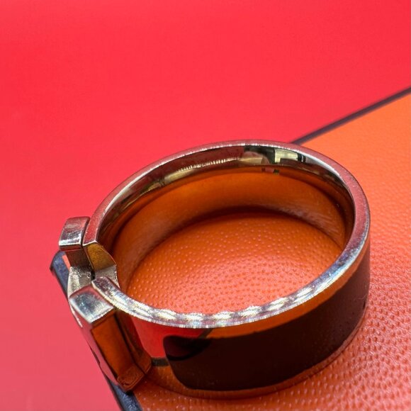 Hermes Black Enamel Gold Tone Clic Clac H Band Ring Size 8 1/4 - Picture 6 of 13